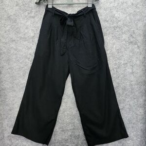 Old Navy Black Wide Leg Linen Blend Front Zip and Belt Pants Size Small